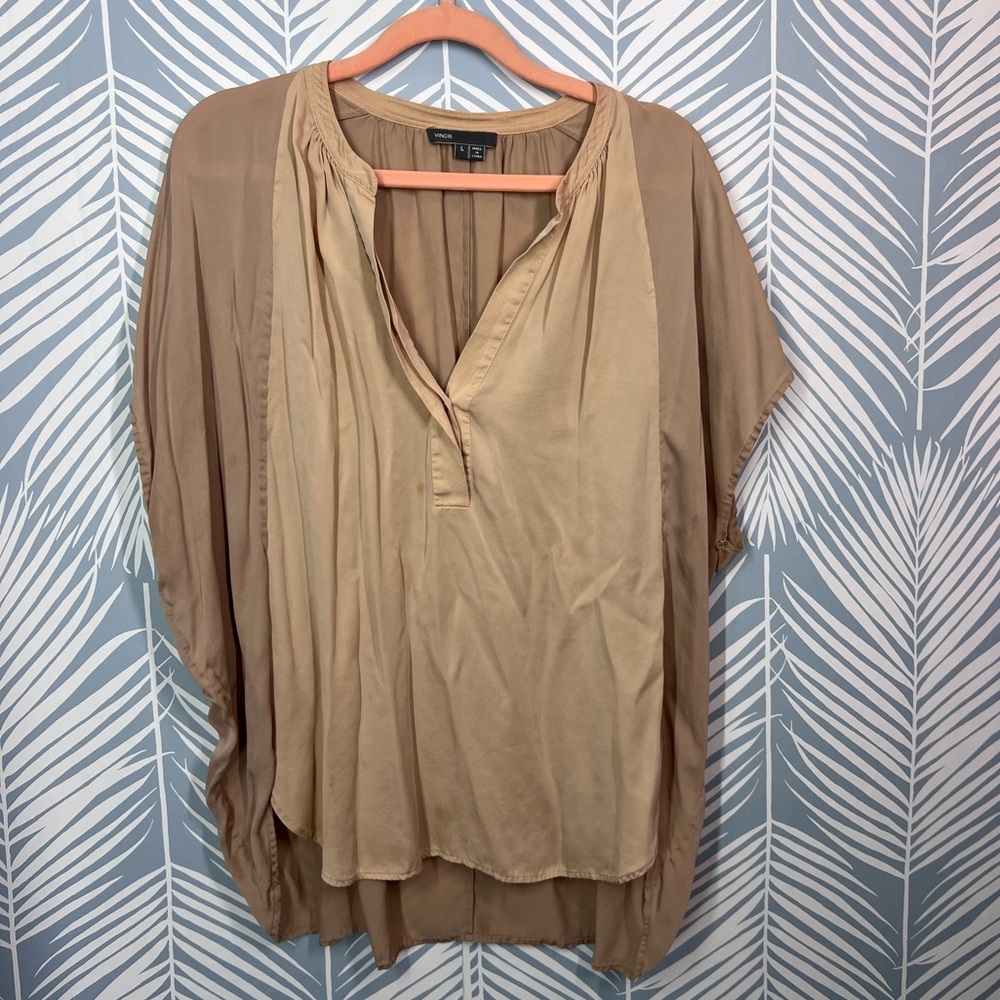 Vince two-tone tan silk blouse